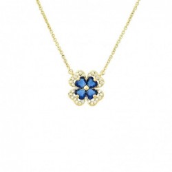 Collier trèfle de coeurs oxydes de zirconium bleu roi Plaqué OR 750 3 microns