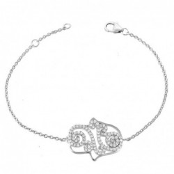 Bracelet main de Fatma arabesque d'oxydes de zirconiums Argent 925 Rhodié