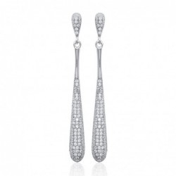 Boucles d'oreilles pendants micro serties d'oxydes de zirconium Argent 925 Rhodié