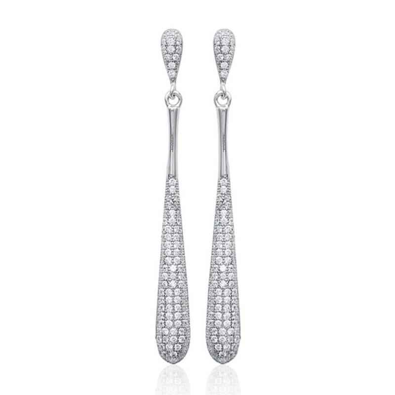 Boucles d'oreilles pendants micro serties d'oxydes de zirconium Argent 925 Rhodié