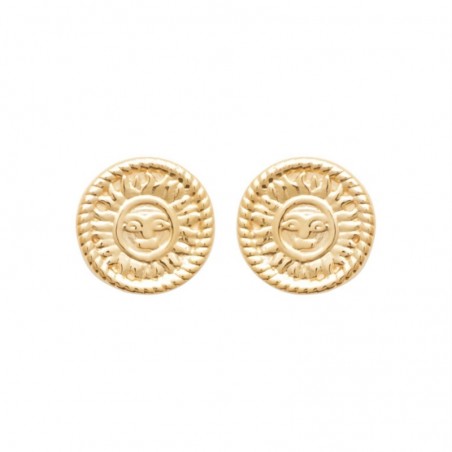 Boucles d'oreilles soleil personnifié visage souriant Plaqué OR 750 3 microns