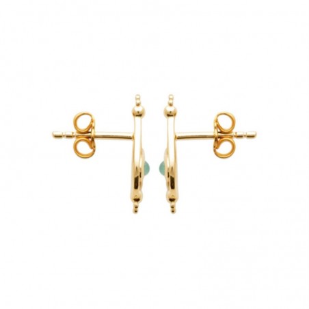 Boucles d'oreilles goutte d'eau style orientale pierre naturelle aventurine Plaqué OR 750 3 microns