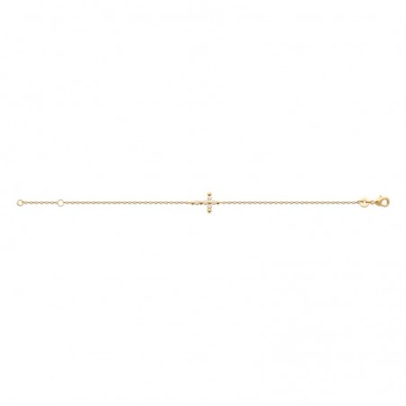 Bracelet croix sertie d'oxydes de zirconiums clos Plaqué OR 750 3 microns