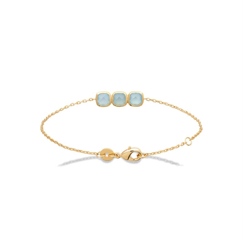 Bracelet 3 carrés pierre naturelle Agate bleue OR 750 3 microns