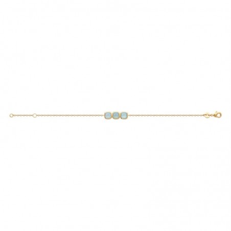 Bracelet 3 carrés pierre naturelle Agate bleue OR 750 3 microns