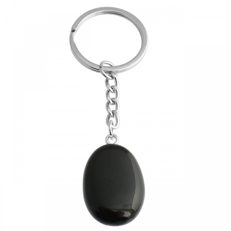 Porte-clés pierre naturelle Obsidienne noire argenté