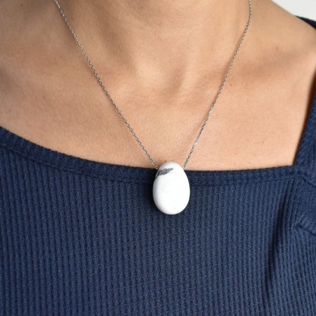 Collier pierre naturelle Howlite effet marbré Argent 925 Rhodié