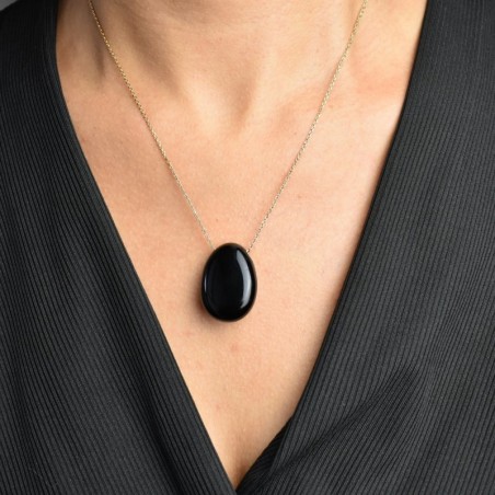 Collier pierre naturelle obsidienne noire Plaqué OR 750 3 microns