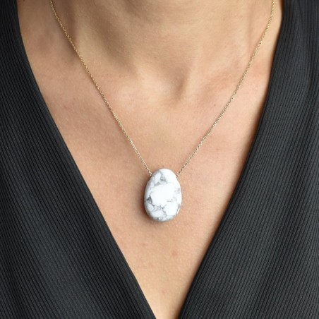 Collier pierre naturelle Howlite effet marbré Plaqué OR 750 3 microns