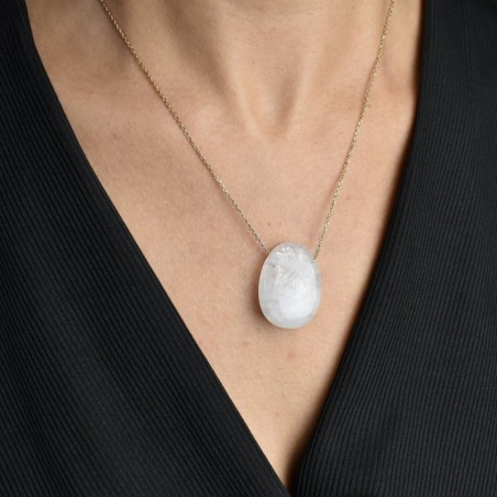Collier pierre naturelle cristal de roche Plaqué OR 750 3 microns