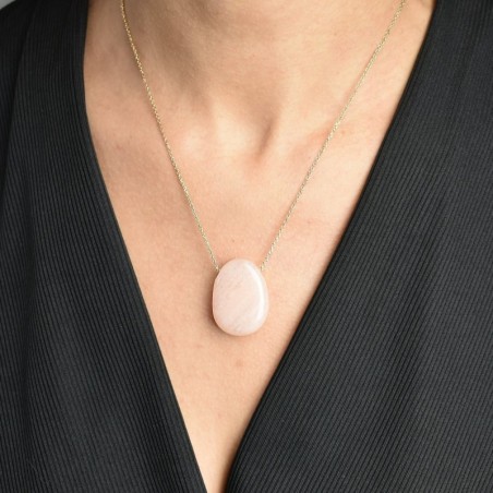 Collier pierre naturelle aventurine couleur pêche Plaqué OR 750 3 microns
