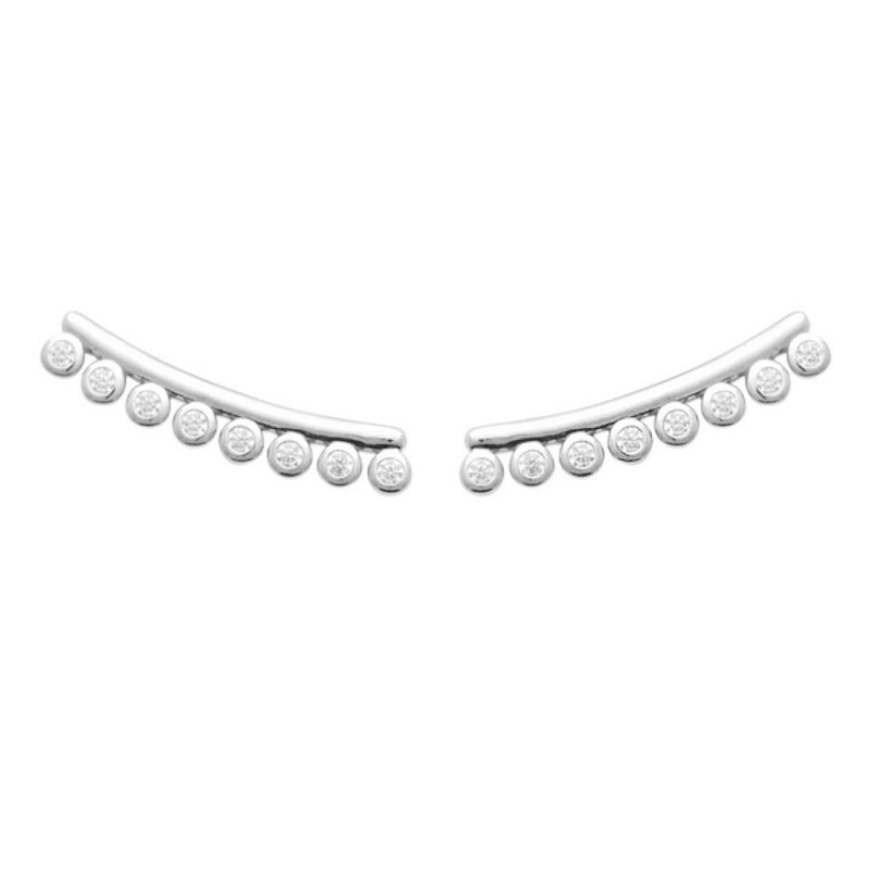 Boucles d'oreilles grimpantes contour de lobe serti d'oxydes de zirconium ronds Argent 925 Rhodié