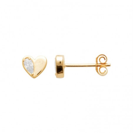 Boucles d'oreilles petit coeur et goutte d'oxyde de zirconium Plaqué OR 750 3 microns
