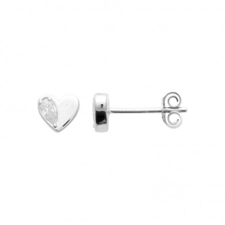 Boucles d'oreilles petit coeur et goutte d'oxyde de zirconium Argent 925 Rhodié