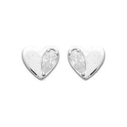 Boucles d'oreilles petit coeur et goutte d'oxyde de zirconium Argent 925 Rhodié