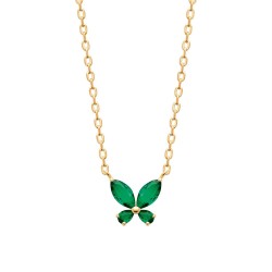 Collier papillon oxydes de zirconiums verts Plaqué OR 750 3 microns