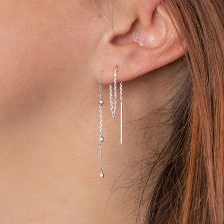 Boucles d'oreilles traversantes chaînes perles de billes Argent 925 Rhodié