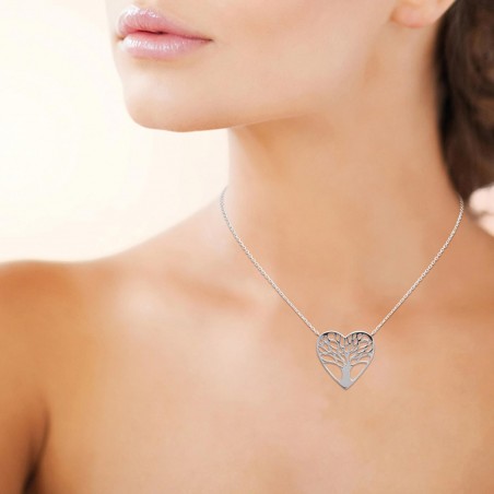 Collier coeur arbre de vie Argent 925 Rhodié