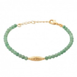 Bracelet suite de perles naturelles aventurine verte symbole géométrique Plaqué OR 750 3 microns