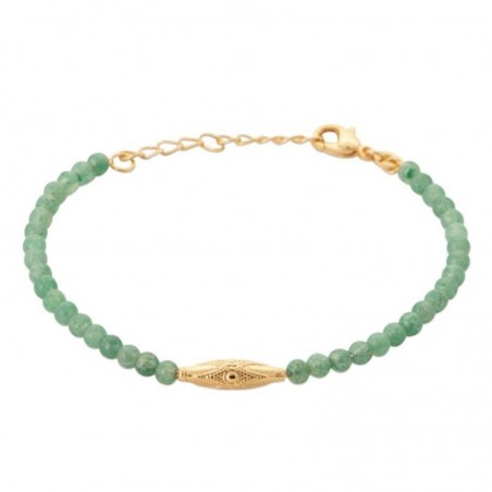 Bracelet suite de perles naturelles aventurine verte symbole géométrique Plaqué OR 750 3 microns