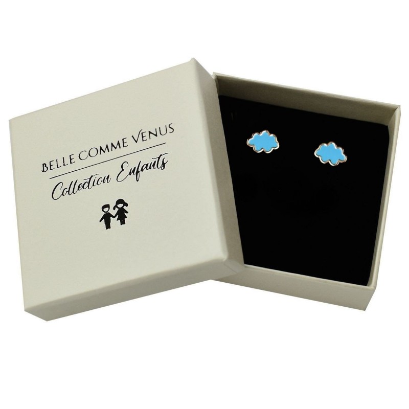 Boucles d'oreilles nuage émail coloré bleu Plaqué OR 750 3 microns