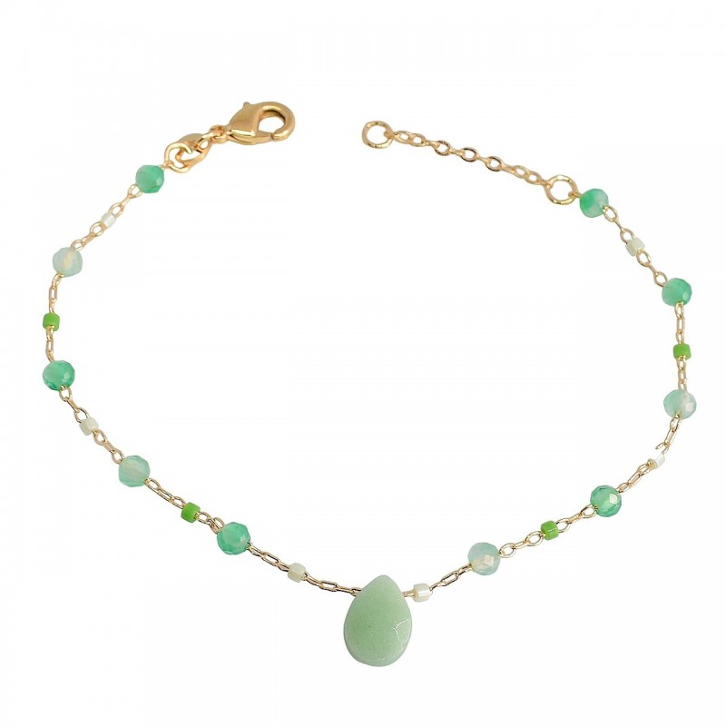 Bracelet goutte d'eau aventurine verte pierre naturelle suite de perles Plaqué OR 750 3 microns Bracelet goutte d'eau aventurine verte pierre naturelle suite de perles Plaqué OR 750 3 microns
