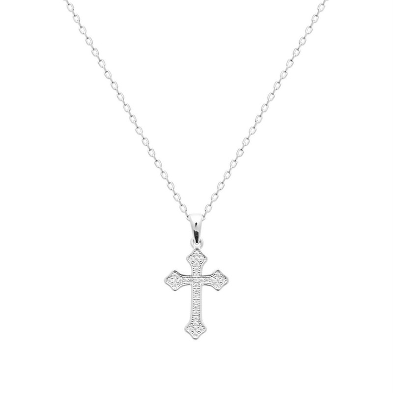 Collier croix tréflée oxydes de zirconium Argent 925 Rhodié