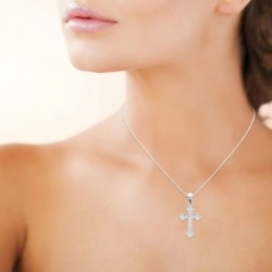 Collier croix tréflée oxydes de zirconium Argent 925 Rhodié