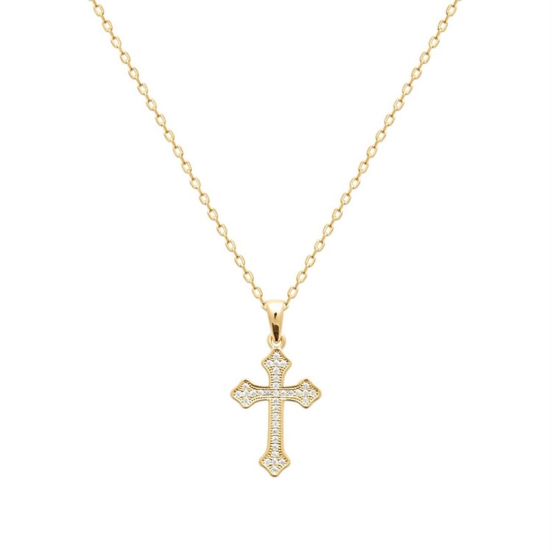Collier croix tréflée oxydes de zirconium Plaqué OR 750 3 microns Collier croix tréflée oxydes de zirconium Plaqué OR 750 3 microns