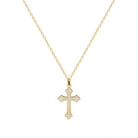 Collier croix tréflée oxydes de zirconium Plaqué OR 750 3 microns