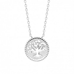 Collier arbre de vie ciselé ajouré dans un cercle Argent 925 Rhodié
