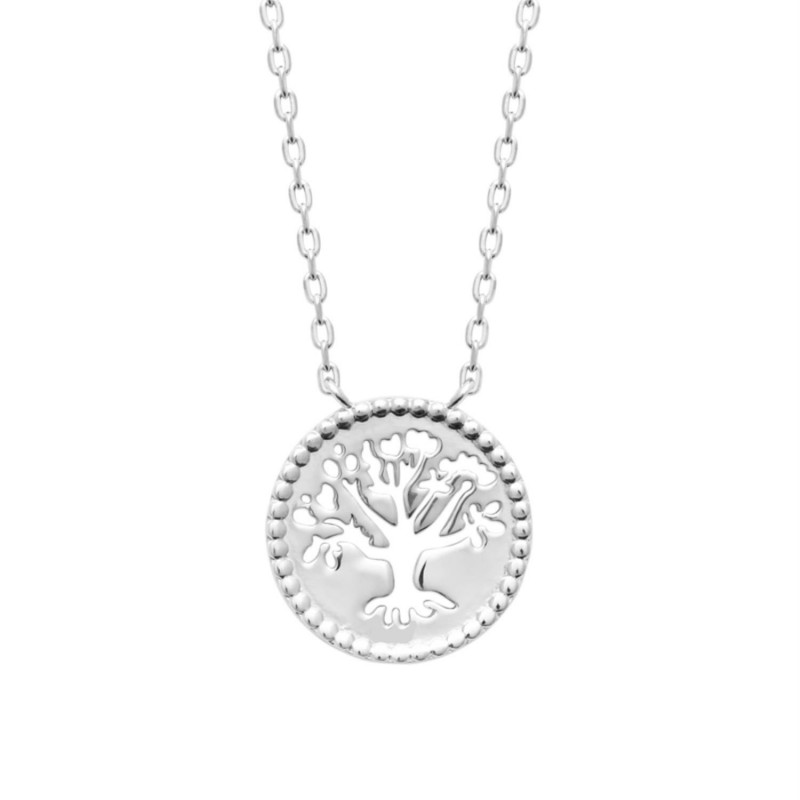 Collier arbre de vie ciselé ajouré dans un cercle Argent 925 Rhodié Collier arbre de vie ciselé ajouré dans un cercle Argent 925 Rhodié