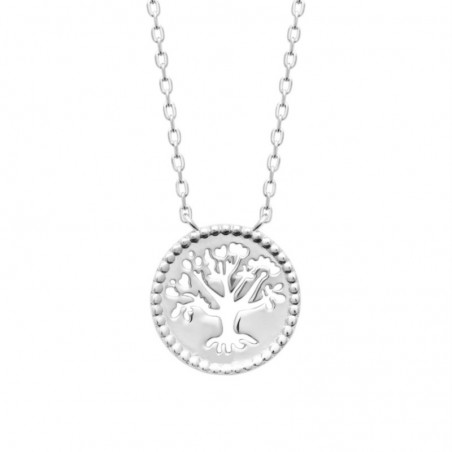 Collier arbre de vie ciselé ajouré dans un cercle Argent 925 Rhodié