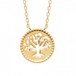 Collier arbre de vie ciselé ajouré dans un cercle Plaqué OR 750 3 microns