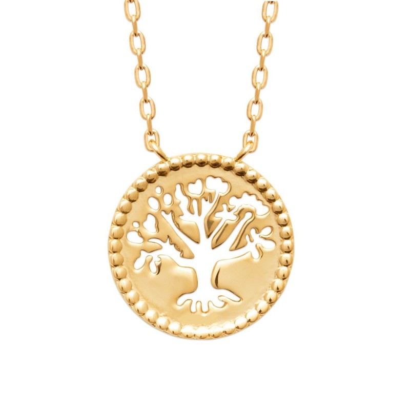 Collier arbre de vie ciselé ajouré dans un cercle Plaqué OR 750 3 microns