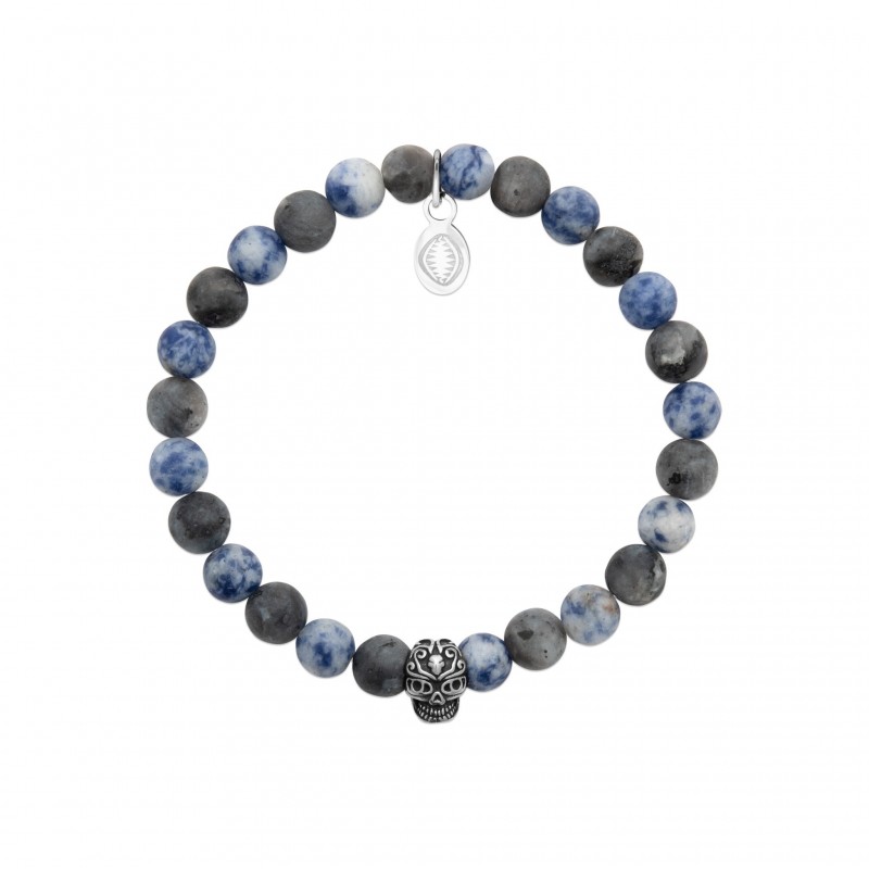 Bracelet tête de mort acier Sodalite pierres naturelles