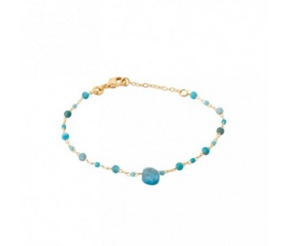 Bracelet goutte d'eau apatite pierre naturelle suite de perles Plaqué OR 750 3 microns