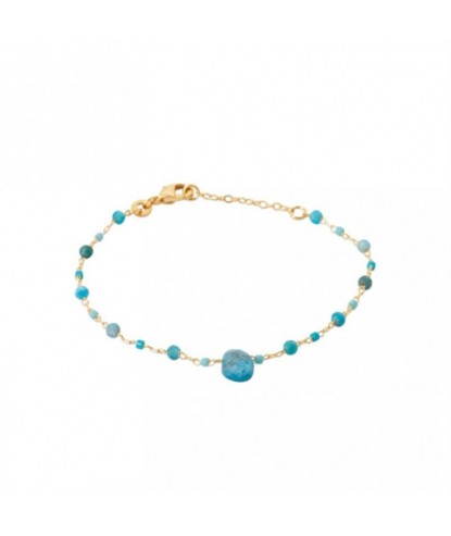 Bracelet goutte d'eau apatite pierre naturelle suite de perles Plaqué OR 750 3 microns