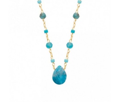 Collier goutte d'eau apatite pierre naturelle suite de perles Plaqué OR 750 3 microns