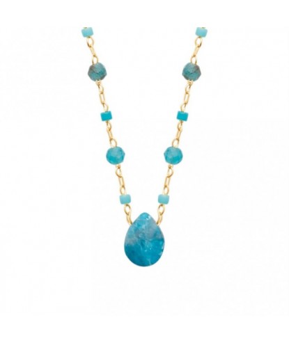 Collier goutte d'eau apatite pierre naturelle suite de perles Plaqué OR 750 3 microns