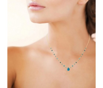 Collier goutte d'eau apatite pierre naturelle suite de perles Plaqué OR 750 3 microns
