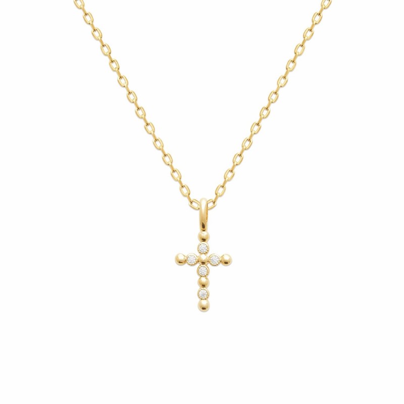 Collier croix oxydes de zirconium Plaqué OR 750 3 microns