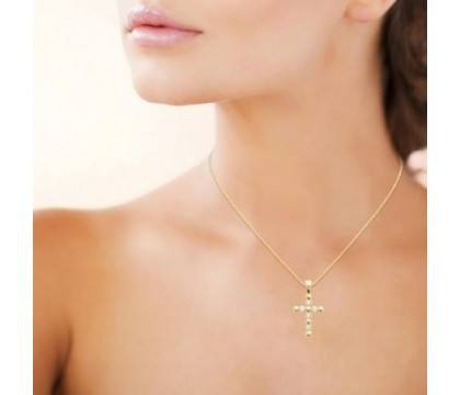 Collier croix oxydes de zirconium Plaqué OR 750 3 microns