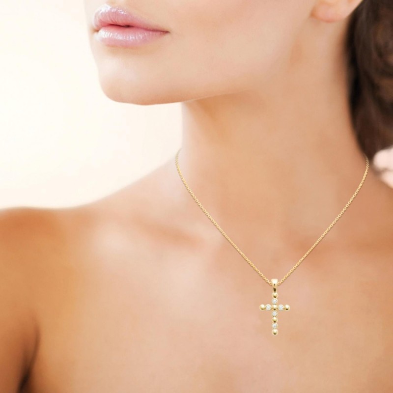 Collier croix oxydes de zirconium Plaqué OR 750 3 microns