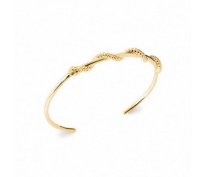 Bracelet jonc serpent yeux strass vert plaqué OR 750 3 microns