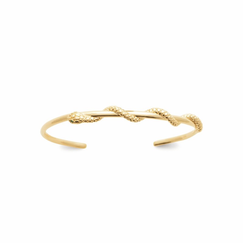 Bracelet jonc serpent yeux strass vert plaqué OR 750 3 microns