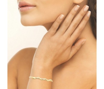 Bracelet jonc serpent yeux strass vert plaqué OR 750 3 microns