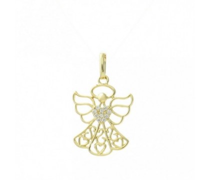 Pendentif ange protecteur coeur serti d'oxydes de zirconium Plaqué OR 750 3 microns