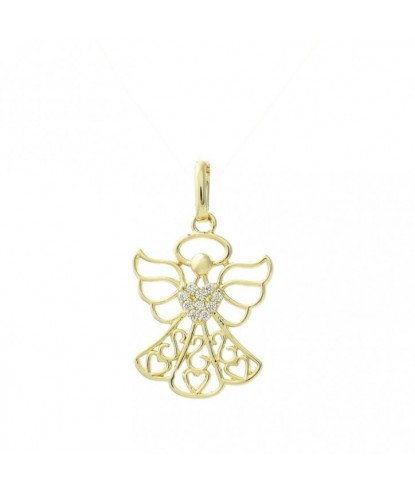Pendentif ange protecteur coeur serti d'oxydes de zirconium Plaqué OR 750 3 microns