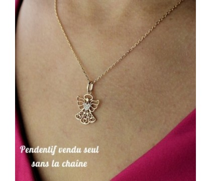 Pendentif ange protecteur coeur serti d'oxydes de zirconium Plaqué OR 750 3 microns